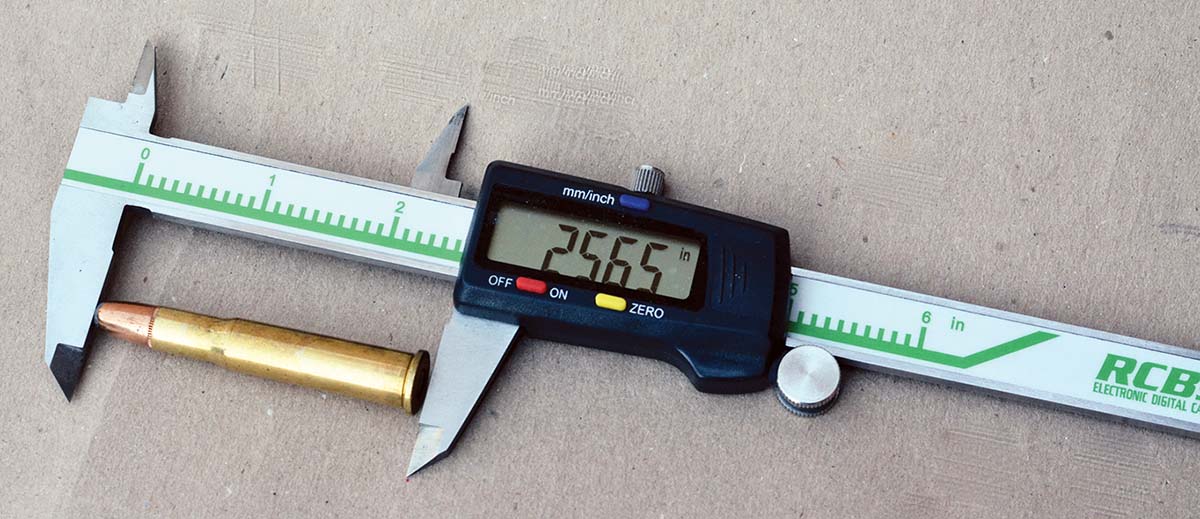 To assure reliable feeding in leverguns, maximum overall cartridge length should be held to 2.565 inch.